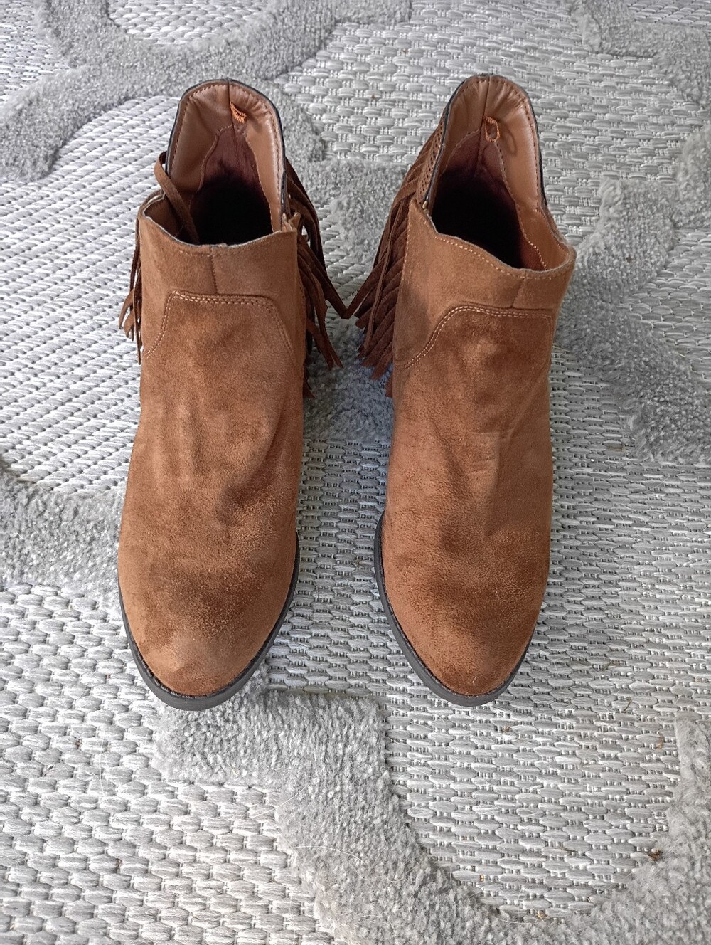 Brown Suede Fringe Ankle Boots - Women 9